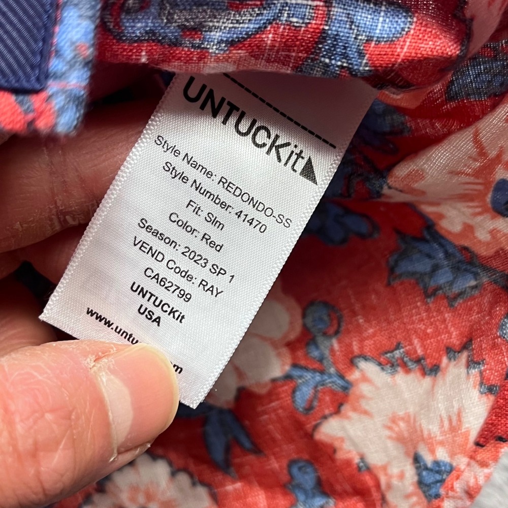 UNTUCKit Mens Redondo-SS Red Floral 100% Linen Slim Fit Shirt Medium 41470 - Picture 3 of 7